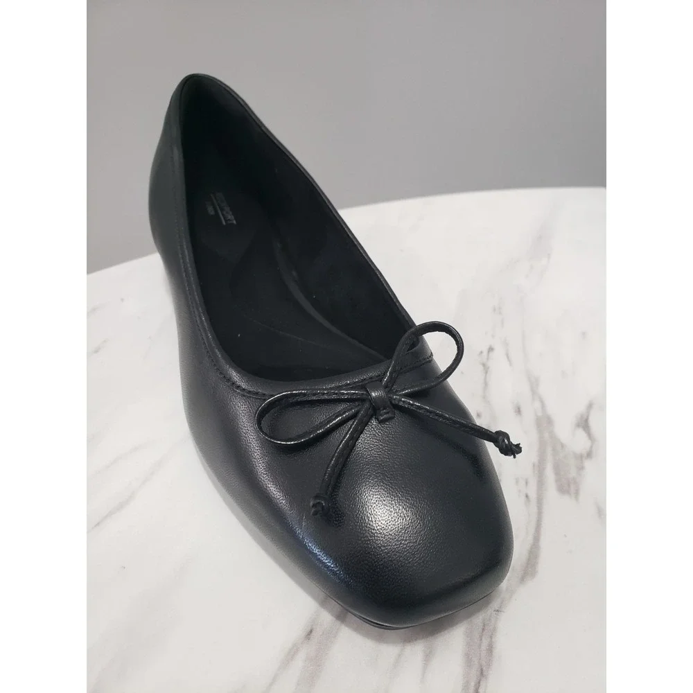 NEW SIZE 8‎ Rockport Sadie Square Toe Slip-On Ballet Dress Flats Black Leather